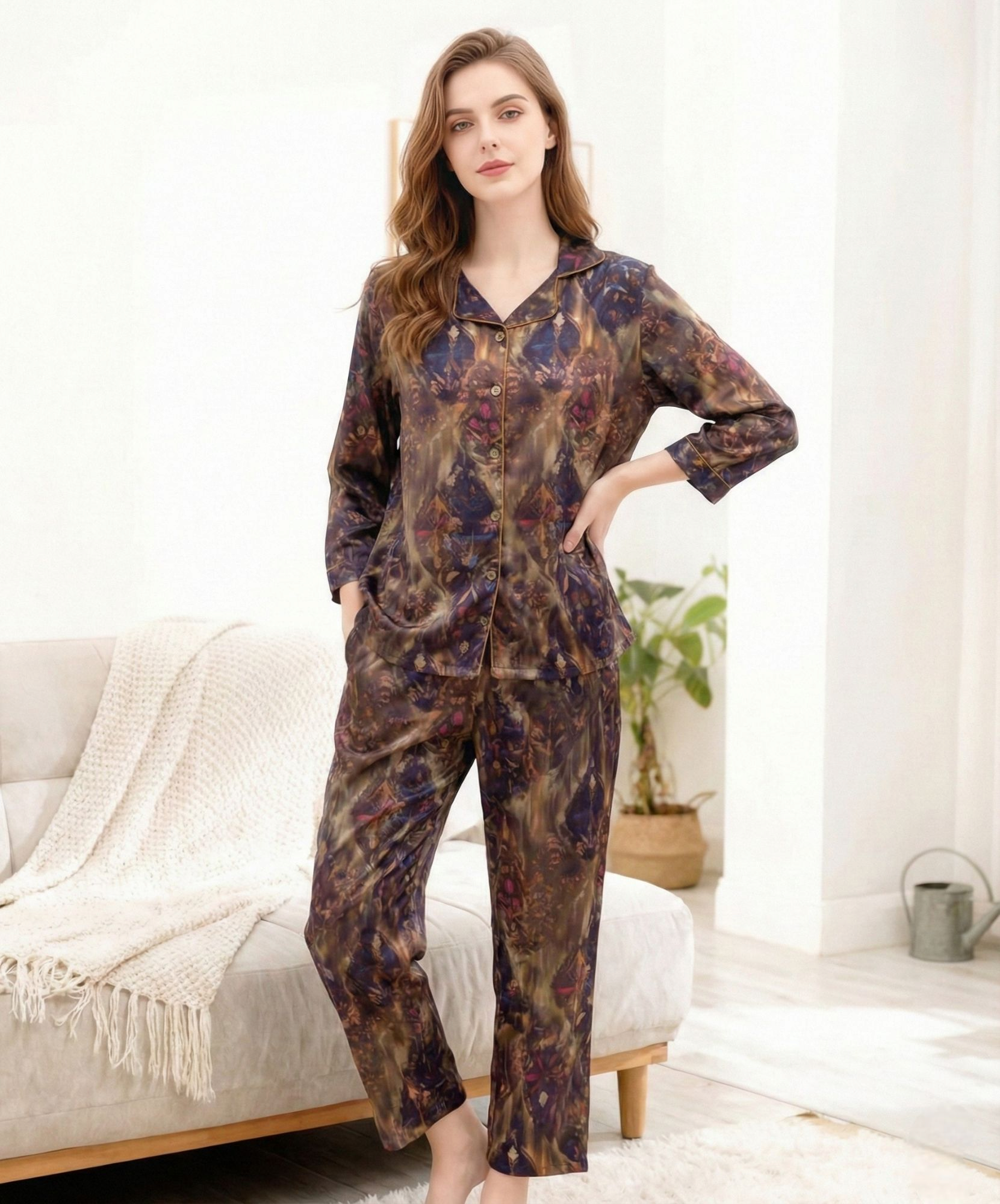 SATIN PRINTED FULL SLEEVE NIGHT SUIT