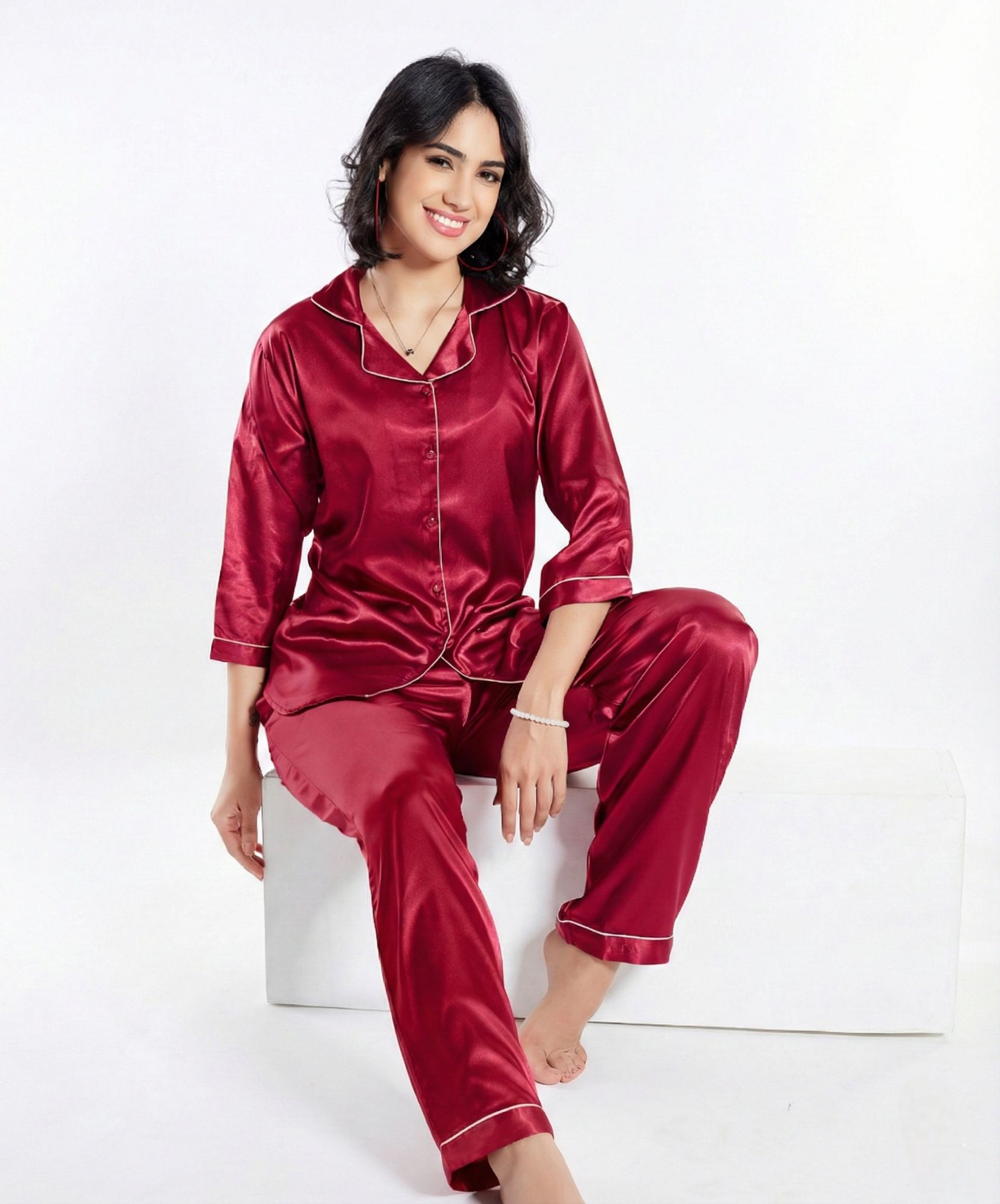 SATIN PLAIN NIGHT SUIT