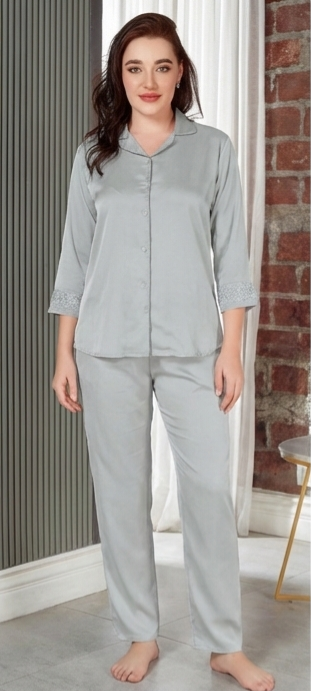 ARMANI PLAIN SATIN FULL SLEEVE NIGHT SUIT